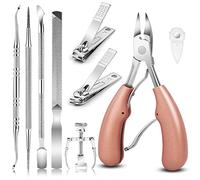 ARTCUT 9PCS Professional Nail Clippers Set, Stainless Steel Manicure Kit with Ingrown Toenail Tool, Pedicure Tool Set, Small Nail Clippers, Travel Nail Kit, Nail Care Kit for Men and Women (Pink)