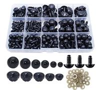 ARTCXC 160Pcs 5/6/8/10/12/14mm Black Plastic Safety Eyes Craft Eyes and 4Size Pockmarked Dog Nose with Washers for Doll, Puppet, Plush Animal DIY Making
