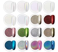 Artdone 16 Pcs Mirror Effect Nail Powder Set Pearl White Metallic Silver Holographic Dipping Nail Art