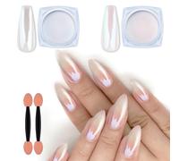 Artdone 2 Cans Nail Powder Chrome White Pearl Red Pearl Iridescent Aurora Metallic Powder Mirror Effect Pearlescent Pigment Pearl Pigment Pearl Glitter Powder Set