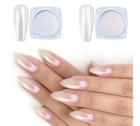 Artdone 2 Jars Chrome Nail Powder White and Red Pearl, Iridescent Aurora Powder Metallic Mirror Effect Pigment Pearlescent Mermaid Pearl Dust Kit, Decoration Acrylic Resin Craft