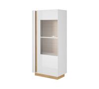 Arte Arco Contemporary Display Cabinet 1 Hinged Door 3 Shelves White Gloss & Oak Grandson For Modern Living (H)1540mm (W)720mm (D)400mm