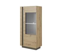 Arte Arco Contemporary Display Cabinet Hinged Door 3 Shelves Oak Artisan Effect & Graphite H1540mm W720mm D400mm