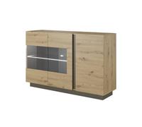 Arte Arco Contemporary Display Sideboard Cabinet 3 Hinged Doors 2 Shelves Oak Artisan Effect & Graphite (H)910mm (W)1380mm (D)400mm