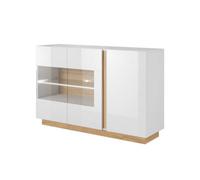 Arte Arco Contemporary Display Sideboard Cabinet 3 Hinged Doors 2 Shelves White Gloss & Oak Grandson Effect (H)910mm (W)1380mm (D)400mm