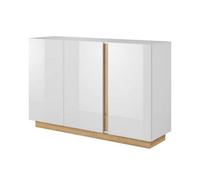 Arte Arco Contemporary Sideboard Cabinet 3 Hinged Doors 2 Shelves White Gloss & Oak Grandson Effect (H)910mm (W)1380mm (D)400mm