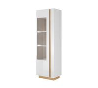 Arte Arco Contemporary Tall Display Cabinet 1 Hinged Door 4 Shelves White Gloss & Oak Grandson Effect (H)1940mm (W)600mm (D)400mm