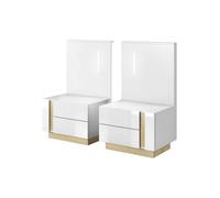 Arte Arco Pair Of Bedside Cabinets In White - Chic & Compact With Led Lighting - H1020mm W600mm D390mm