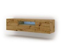 Arte Aura Modern Tv Cabinet 150Cm In Oak Artisan With Blue Led Lighting - W1500mm X H36-420mm X D370mm