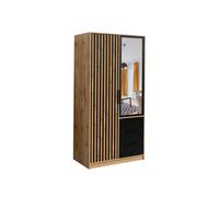 Arte Bali Lux 2-Door Wardrobe - Oak Wotan & Black With Lamellas And Mirror Finish