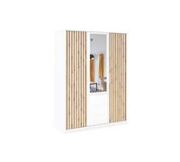 Arte Bali Lux 3-Door Wardrobe - Oak Wotan & White Matt With Mirror And Decorative Lamellas