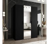Arte Bari Ii Hinged Door Wardrobe 150Cm In Black - Bold, Mirrored Storage For The Modern Trendsetter