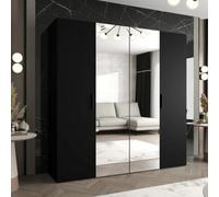 Arte Bari Ii Hinged Door Wardrobe 200Cm In Black - Bold, Mirrored Storage For The Modern Trendsetter