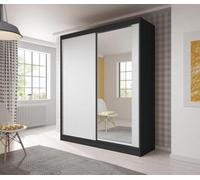 Arte Bella 03 Sliding Door Wardrobe 1830mm Black Carcass And White Matt Fronts With Mirrored Door - Storage Solution For Modern Homes