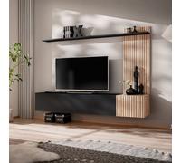 Arte Black & Oak Hickory Solo Entertainment Unit H130Cm W180Cm D40Cm - Sleek Contemporary Media Console
