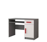 Arte Bold Grey And White Computer Desk H760mm W1100mm D500mm - Red Handles For Dynamic Workspaces