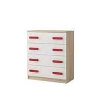 Arte Bold Oak Sonoma And White Chest H930mm W800mm D400mm - Red Handles For Dynamic Spaces