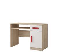 Arte Bold Oak Sonoma And White Computer Desk H760mm W1100mm D500mm - Red Handles For Dynamic Study Areas