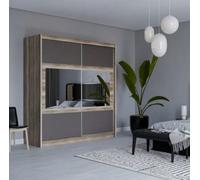 Arte Canyon Oak & Lava 203Cm Mirrored Sliding Wardrobe - Striking Brown-Grey Finish With Practical Storage