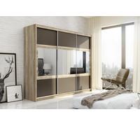 Arte Canyon Oak & Lava 250Cm Mirrored Sliding Wardrobe - Bold Brown-Grey Finesse With Ample Storage