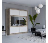 Arte Canyon Oak & White 203Cm Mirrored Sliding Wardrobe - Modern Elegance Meets Ample Storage