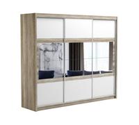 Arte Canyon Oak & White 250Cm Mirrored Sliding Wardrobe - Sleek Storage With Elegant Glass Accents