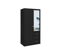 Arte Chic Black Matt Siena D2 Wardrobe 100Cm - Sl esign With Functional Mirror
