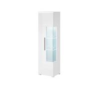 Arte Chic White India 05 Tall Display Cabinet, Left Door, Glass & Wood Shelves, Optional Led, H1600mm W450mm D350mm