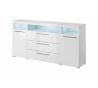 Arte Chic White India 25 Sideboard Cabinet, 2 Doors, 3 Drawers, Open Shelves, Optional Led, H920mm W1820mm D390mm