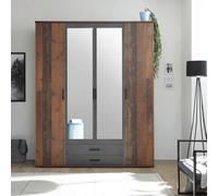 Arte Chicago 4-Door Mirrored Wardrobe 159Cm Old Style Dark & Grey Oxide - Sleek Storage With Industrial Elegance