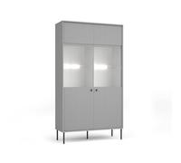 Arte Contemporary Grey Tall Display Cabinet 105Cm - Glass Doors, Black Metal Accents & Versatile Storage For Modern Homes