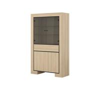 Arte Cuba 13 Tall Display Cabinet 113Cm - Light Oak & Black Display Cabinet With Glass Doors For Modern Home Storage