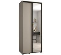 Arte Dakota Iii Sleek Cashmere Wardrobe 1100mm H2350mm D600mm - Two Sliding Doors, One Mirrored, Two Hanging Rails, And Six Shelves