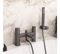 Arte Deck Mounted Handleless Bath Shower Mixer With Handset & Holder Matt Grey
