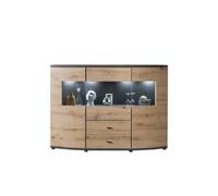 Arte Dera 81 Sideboard Display Cabinet - Oak Artisan & Graphite Grey Elegance With Led Option - W1600mm X H1170mm X D420mm