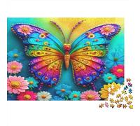 Arte di Farfalle Colorate Puzzle da 1000 Pezzi Classico per Hobbisti e Adulti, Carta Premium, Stampa di Farfalla Gigante con Fiori, Decorazione per Casa, Regalo per Donne, 70x50cm