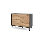Arte Diamond Sideboard Cabinet - Modern And Elegant Storage Unit With Oak Evoke Front And Black Matt Carcass W1040mm X H770mm X D390mm