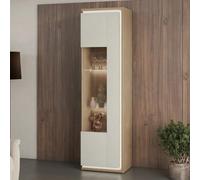 Arte Dore 17 Tall Display Cabinet In Cashmere & Oak - Mirrored Door, Integrated Led, And Glass Shelves