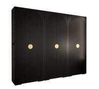 Arte Elegant Black Manhattan I Hinged Door Wardrobe W3000mm H2370mm D470mm - Gold Handles, Customisable Storage