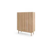 Arte Elegant Boho Highboard Cabinet W970mm H1220mm D370mm - Oak Riviera & White Marble Finish For Modern Dining Spaces