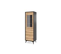 Arte Elegant Diamond Tall Display Cabinet H1780mm W540mm D390mm - Oak Evoke & Black For Modern Living Spaces