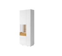 Arte Elegant Silke 12 Tall Display Cabinet 80Cm Left - White Gloss & Wotan Oak: Showcase Your Treasures In Style