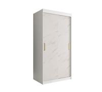 Arte Elegant White Geneva T Sliding Door Wardrobe W1000mm H2000mm D620mm - Modern Design, Gold Handles, Space-Saving