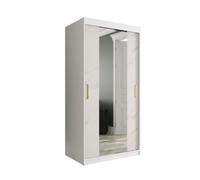 Arte Elegant White Geneva T1 Mirrored Sliding Door Wardrobe W1000mm H2000mm D620mm - Modern Space-Saving Design With Gold Handles