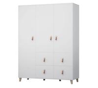 Arte Elegant White Matt Hinged Wardrobe W1500mm H2010mm D550mm With Leather Handles & Wooden Legs
