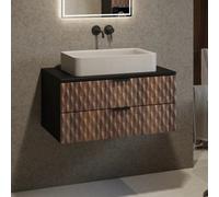 Arte Enzo Floating Vanity Unit 81Cm Black & Oak Catania, Wall-Mounted Bathroom Storage With 2 Drawers & Black Metal Handles