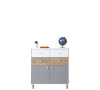 Arte Faro Sideboard Cabinet 85Cm White Artisan Oak And Grey With 4 Drawers And 2 Doors