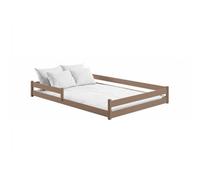 Arte Fini Wooden Floor Hugging Bed Eu Double 140X200Cm Milk Chocolate Solid Pine Low Bed Frame With Rails
