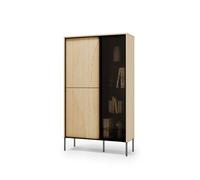 Arte Flow 1 Display Cabinet 92Cm - Oak Vincenza & Black Modern Storage With Led-Lit Glass Display