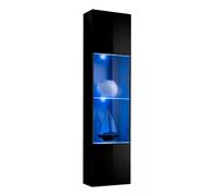 Arte Fly 42 Tall Display Cabinet 40Cm Black - Modern Slim Unit With Glass Shelves, Led Lighting, And Push-To-Open Door